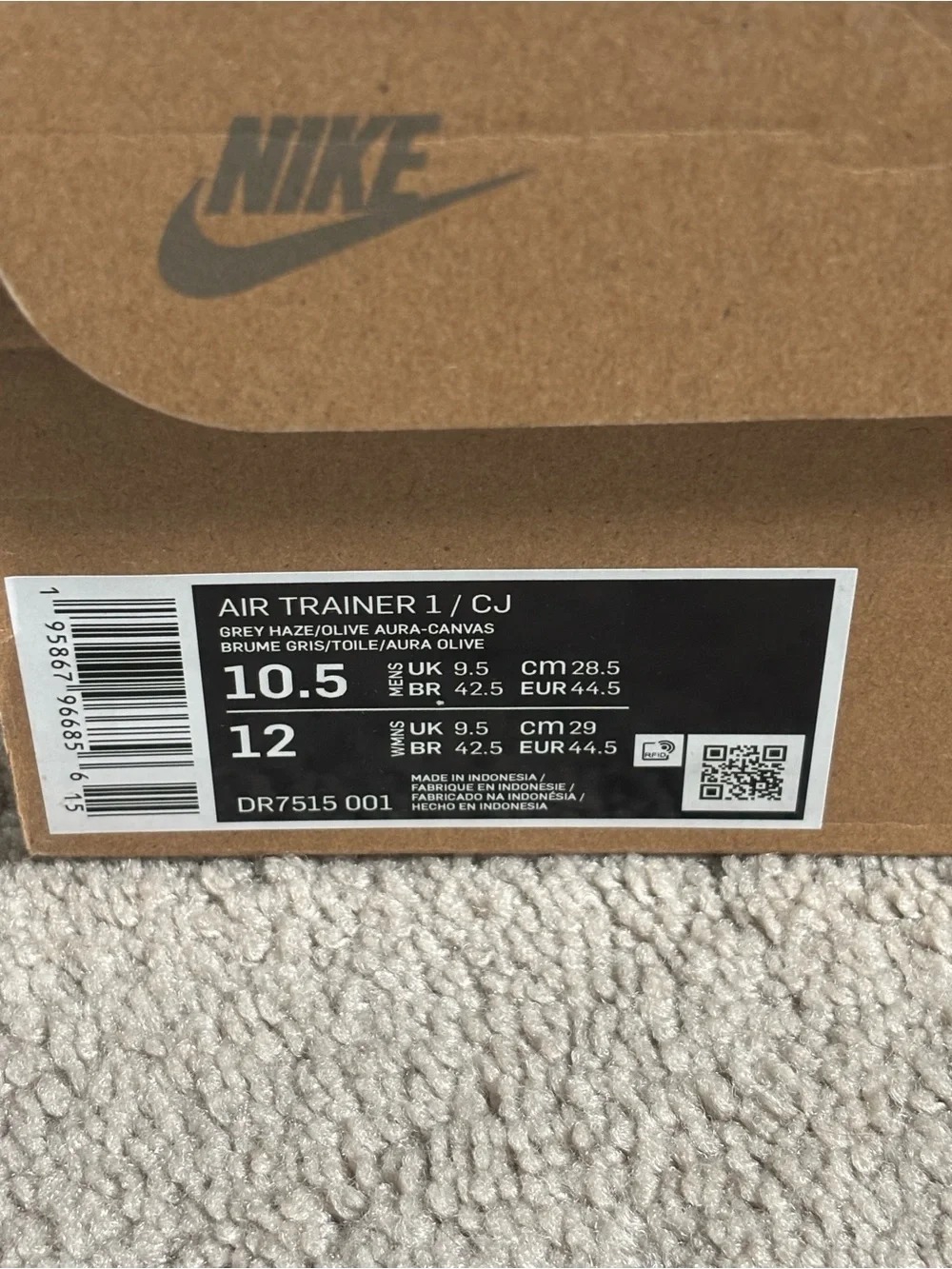 Travis Scott Nike Air Trainer Men’s Size 10.5 Grey Haze Sneakers Canvas